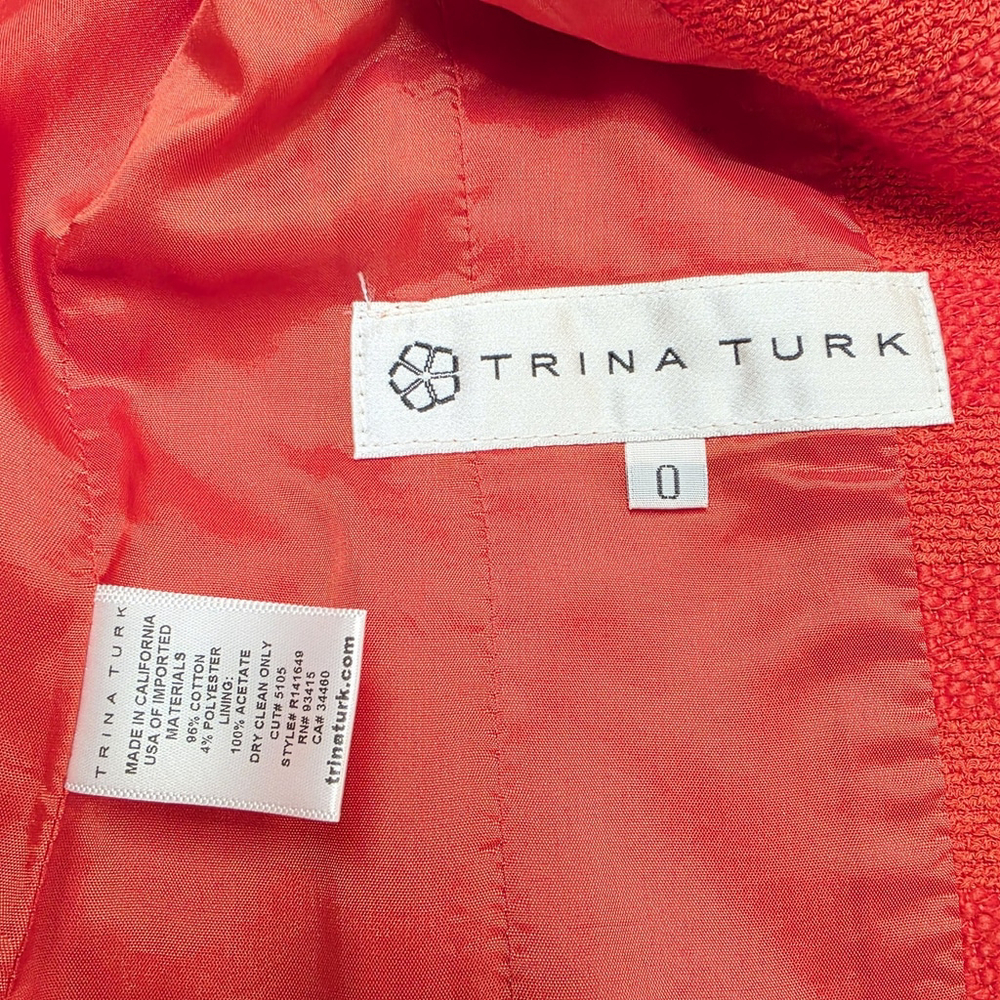 Modern Bohemia Trina Turk Tweed Blazer Women 0 Orange Fringe Trim Cropped Jacket - Picture 4 of 12